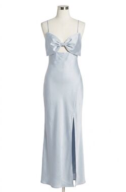 NEW ASTR satin bow midi dress in ice blue